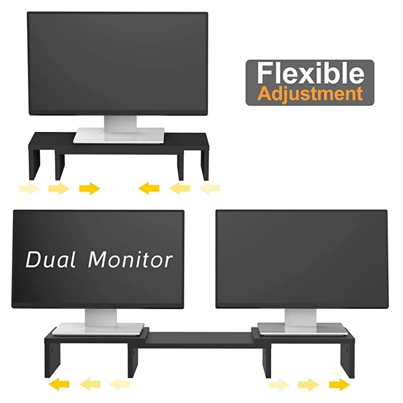 Dual Monitor Stand Riser with Adjustable Length Multi Media Speaker TV PC Laptop Computer Screen Stand Riser Desktop Stand Storage Organizer for iMacPrinterNotebookXbox OneBlack