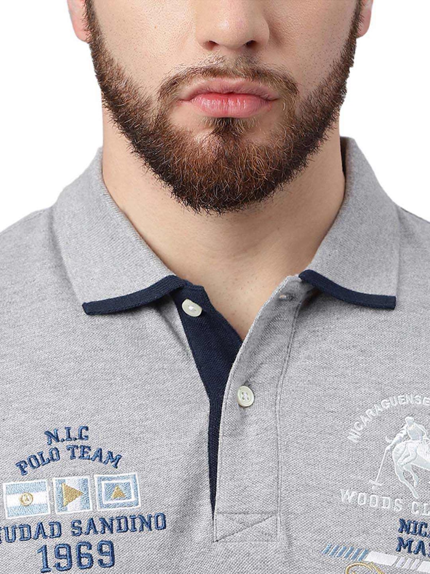 Woodland Mid Grey Cotton Regular Fit Polo T-Shirt