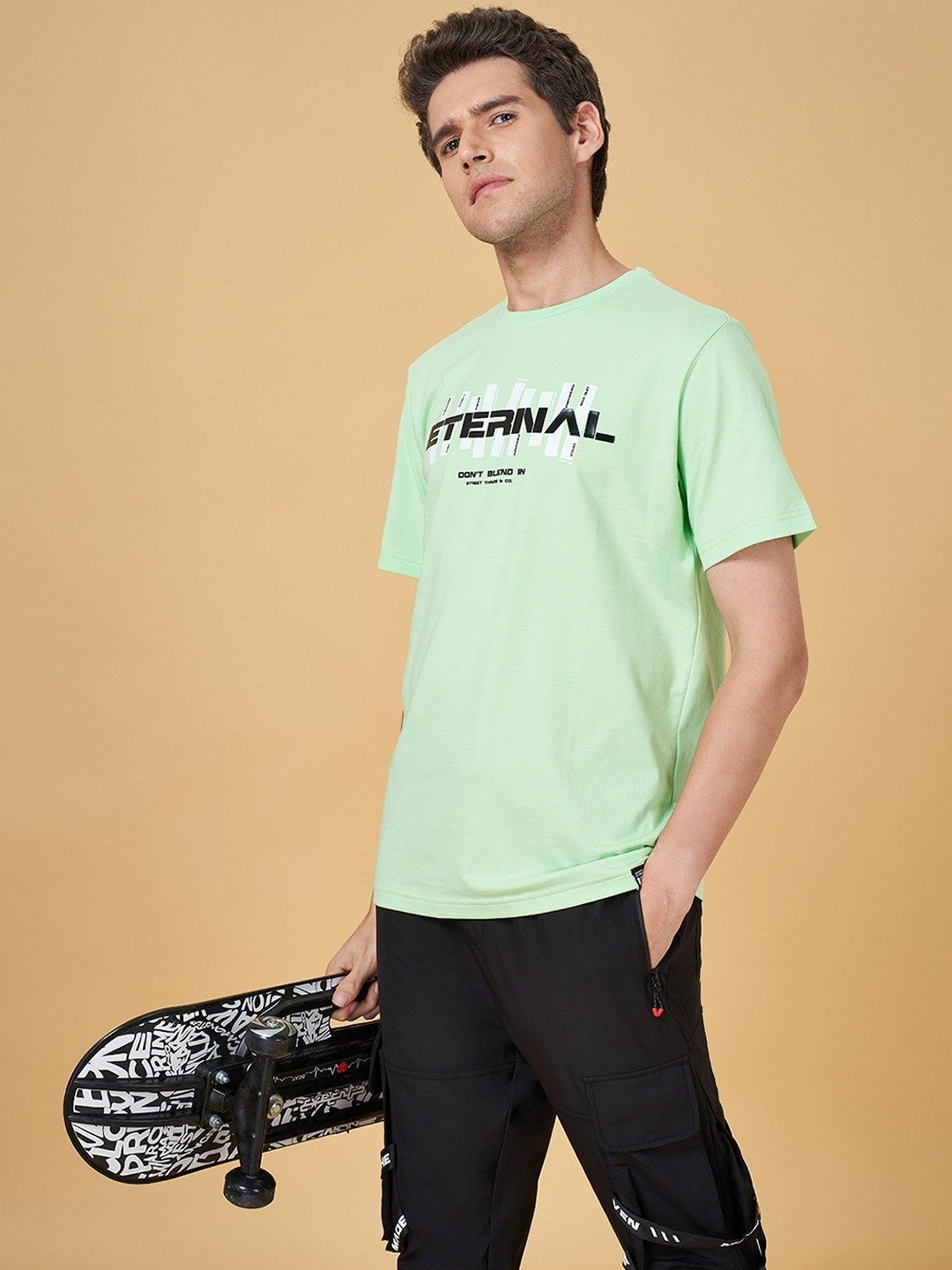 Street 808 By Pantaloons Green Cotton Regular Fit Printed T-Shirt