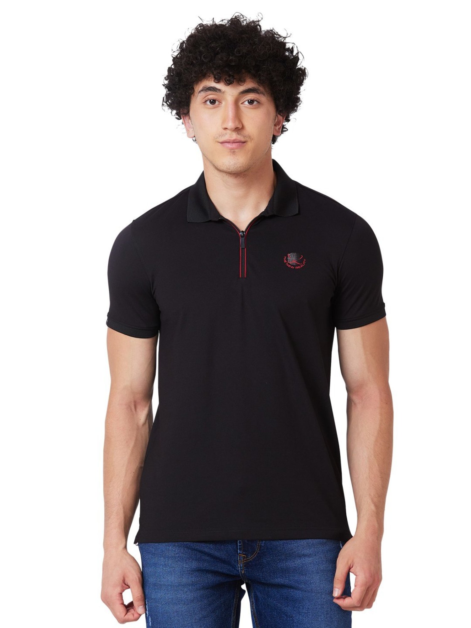 Spykar Black Slim Fit Polo T-Shirt