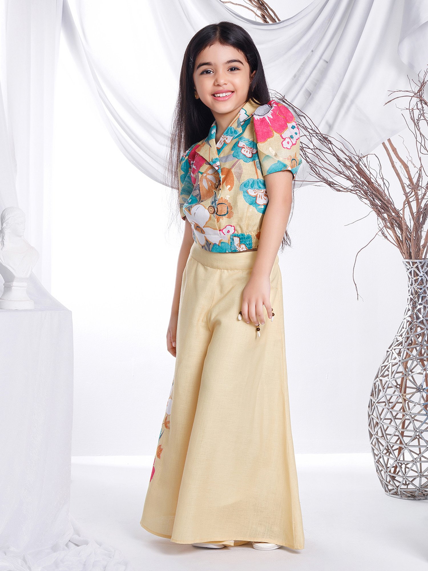 Peppermint Kids Purple & White Floral Print Top with Culottes