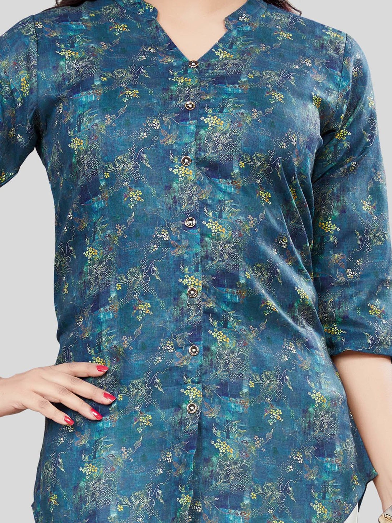 Saree Swarg Blue Printed A Line Kurti