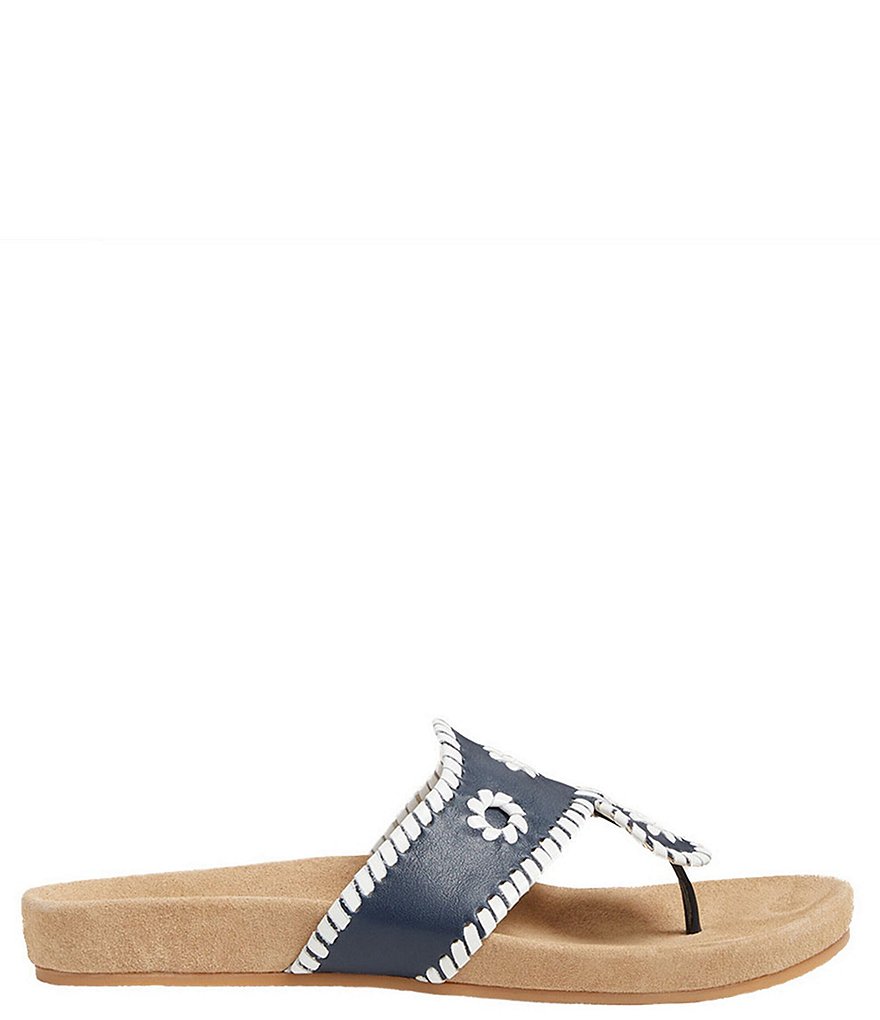 Jack Rogers Jacks Comfort Leather Whipstitch Detail Thong Sandals