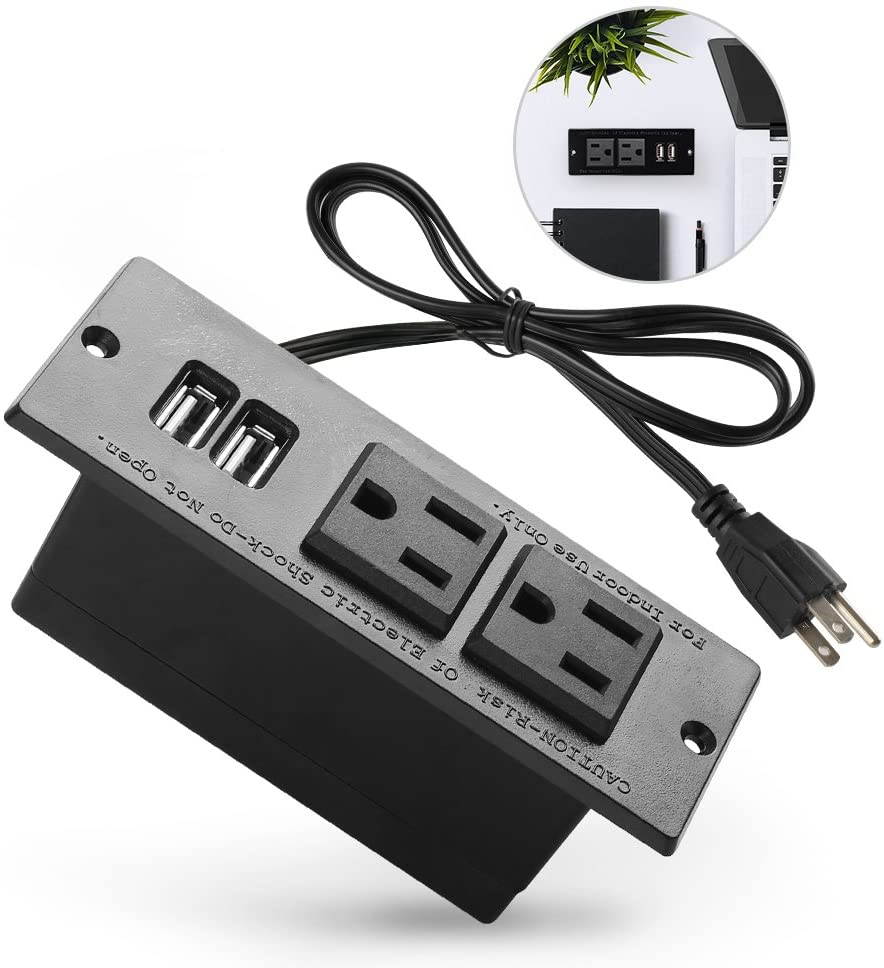 Conference Recessed Power Strip Socket with USB Ports,Table Power Strip,Desktop Charging Station with 2-Outlets and 2 USB Ports