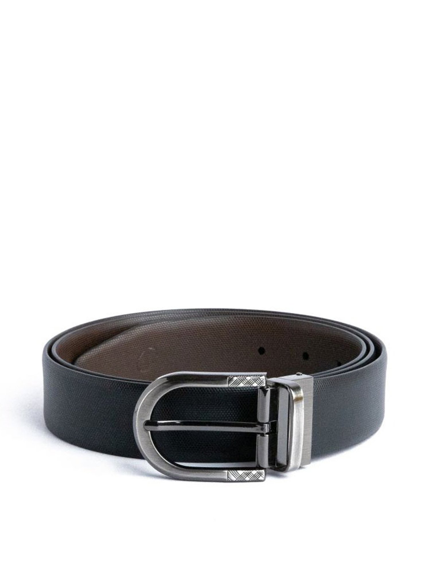 James Aston Mini Hexagono Black & Brown Leather Solid Reversible Belt