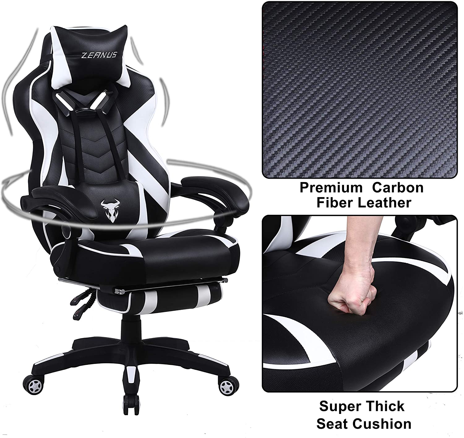 Gaming Chair, Racing Style Computer Desk Chair Padded Armrests Ergonomic Lumbar Support Adjustable Height