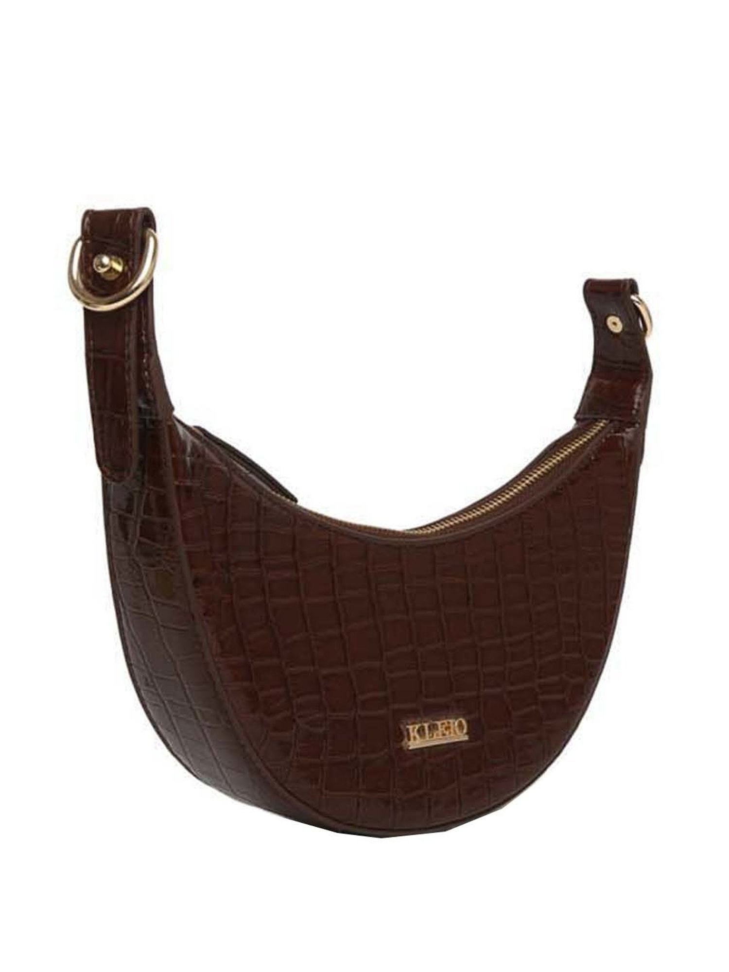 KLEIO Brown Textured Medium Sling Handbag