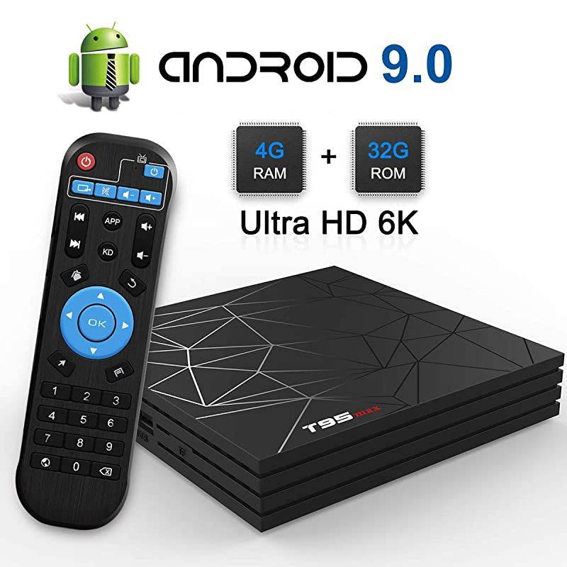 TV Box,  T95 Max Android 9.0 TV Box Chip H6 Quad-core Cortex-A53 4GB RAM 32GB ROM Smart TV Box 3D 6K Ultra HD H.265 2.4GHz WiFi Ethernet HD [2019 Newest]