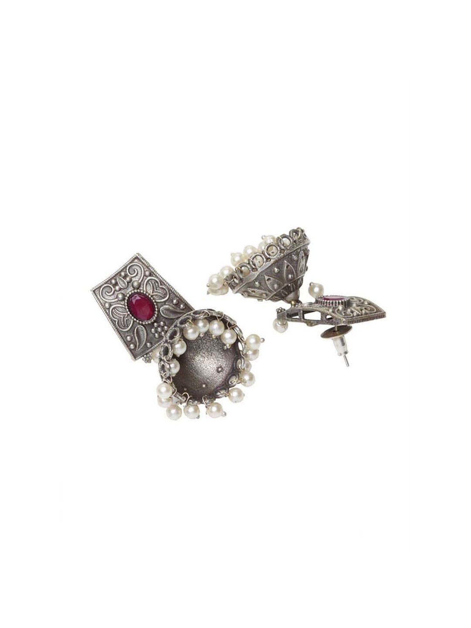 Panash Silver-Plated Oxidized Jhumki Earrings