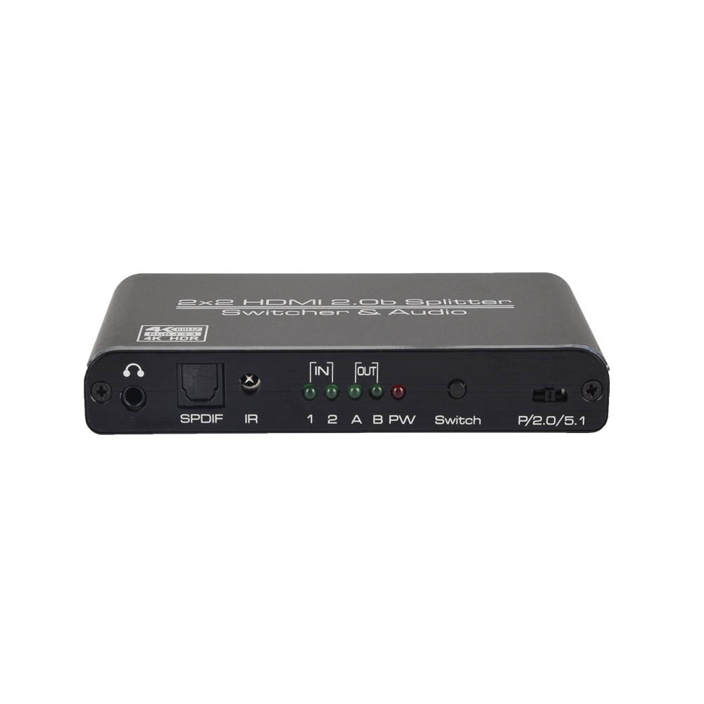 2 In 2 Out 4k@60Hz HDMI-compatible 2.0 Switch Splitter 2*2 Matrix 3D HDCP2.2 HDR HDMI-compatible Switcher with IR Remote Control 3.5mm Headphone & SPDIF Audio Output