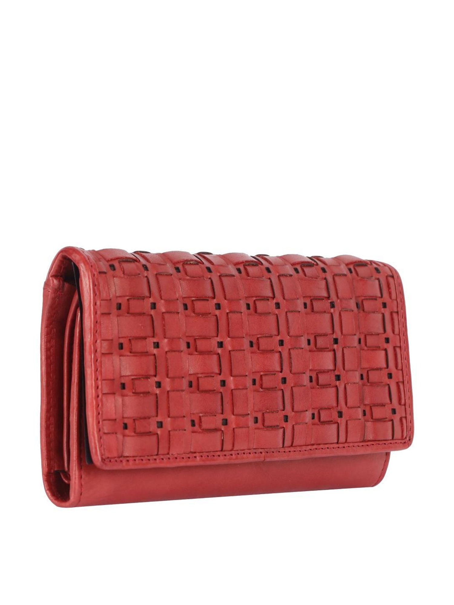 KOMPANERO ERICA Red Textured Tri-Fold Wallet for Women