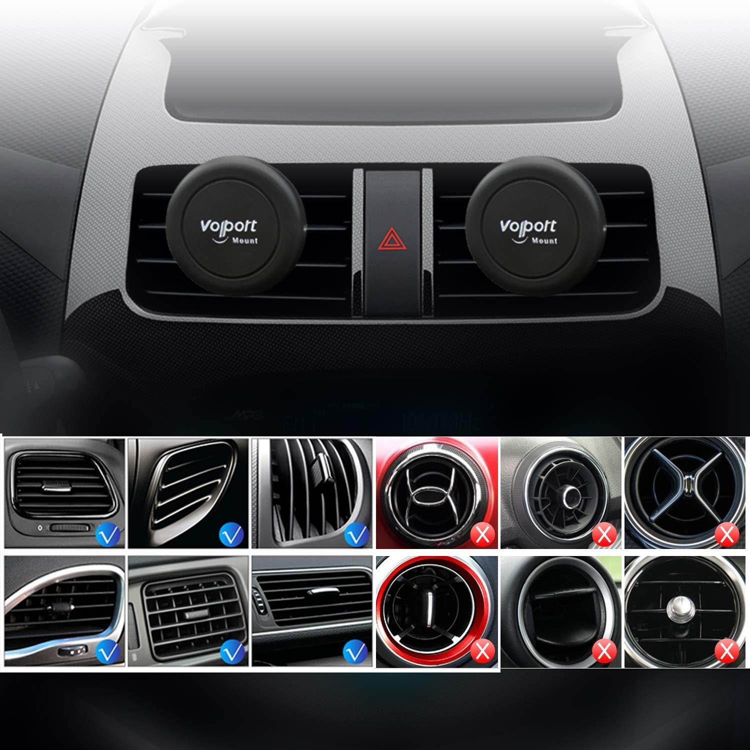 VOLPORT Car Mount, 2 Pack Universal Magnetic Air Vent in Car Cradle with MagicPlates for PopSockets Cell Phone Magnet Holder for Apple iPhone Xr Xs Max iPod Samsung Galaxy LG Moto Mini Tablets