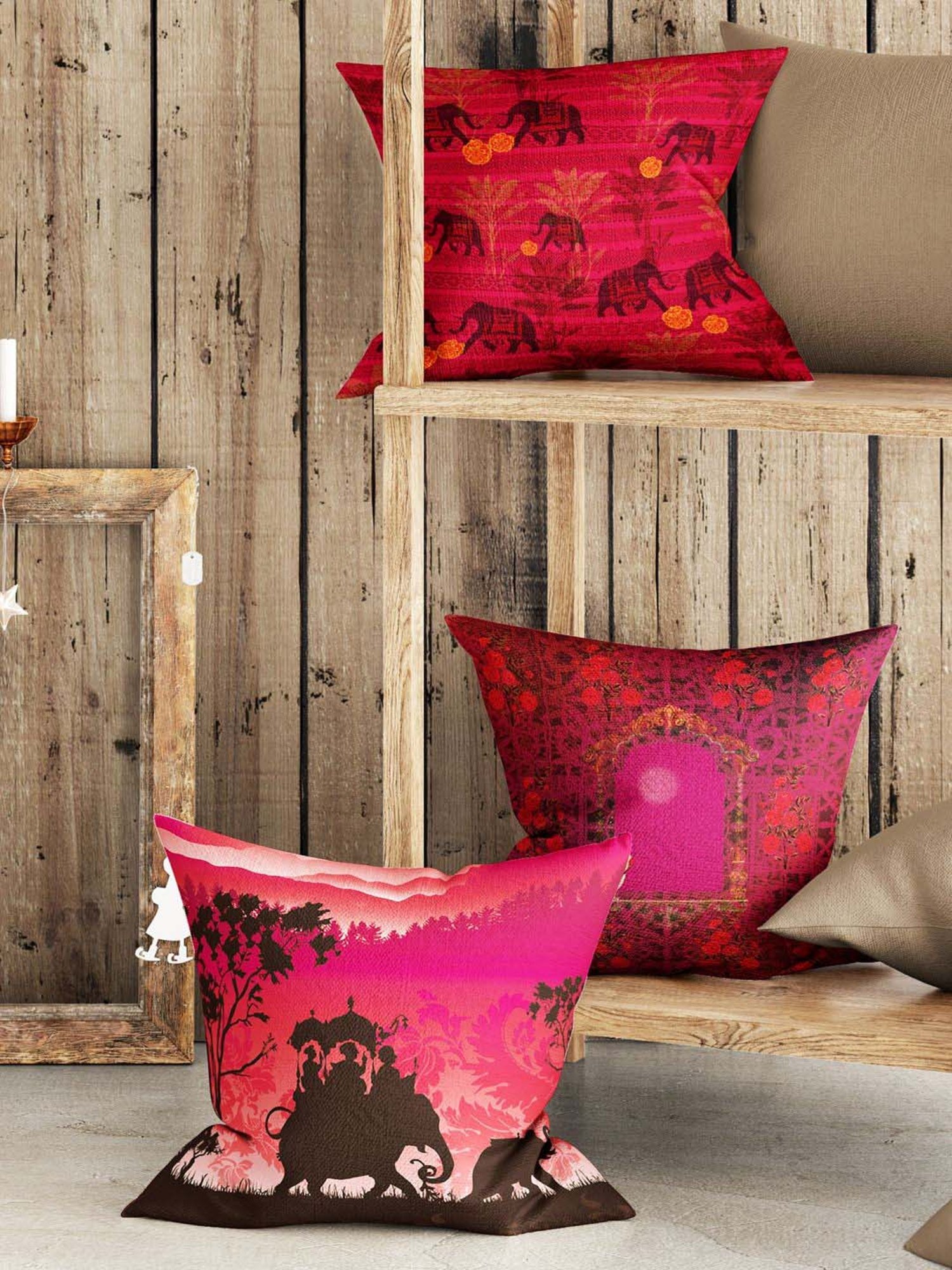 Bianca Ruyal Red Microfibre Medium Cushion Cover - Set of 3