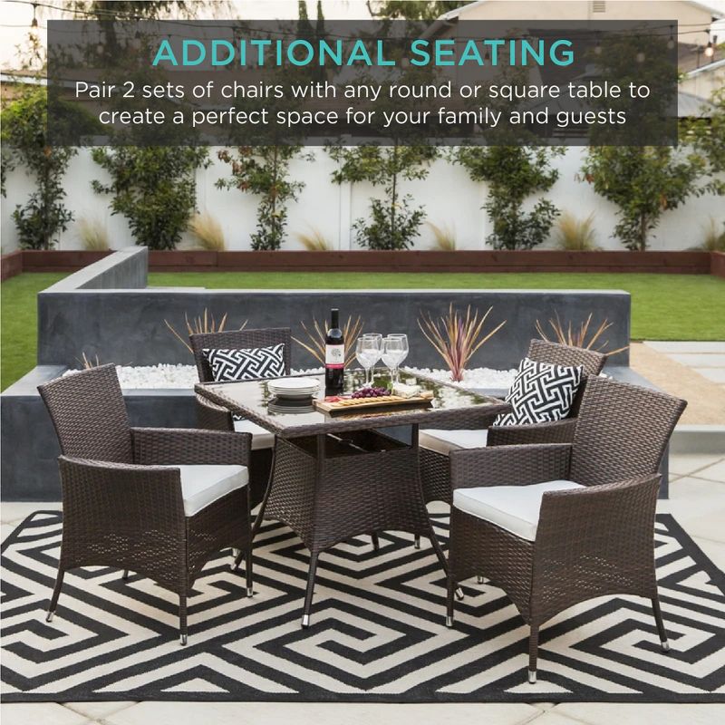 Best Choice Products Set of 2 Modern Contemporary Wicker Patio Furniture Dining Chairs w/ Water-Resistant Cushions