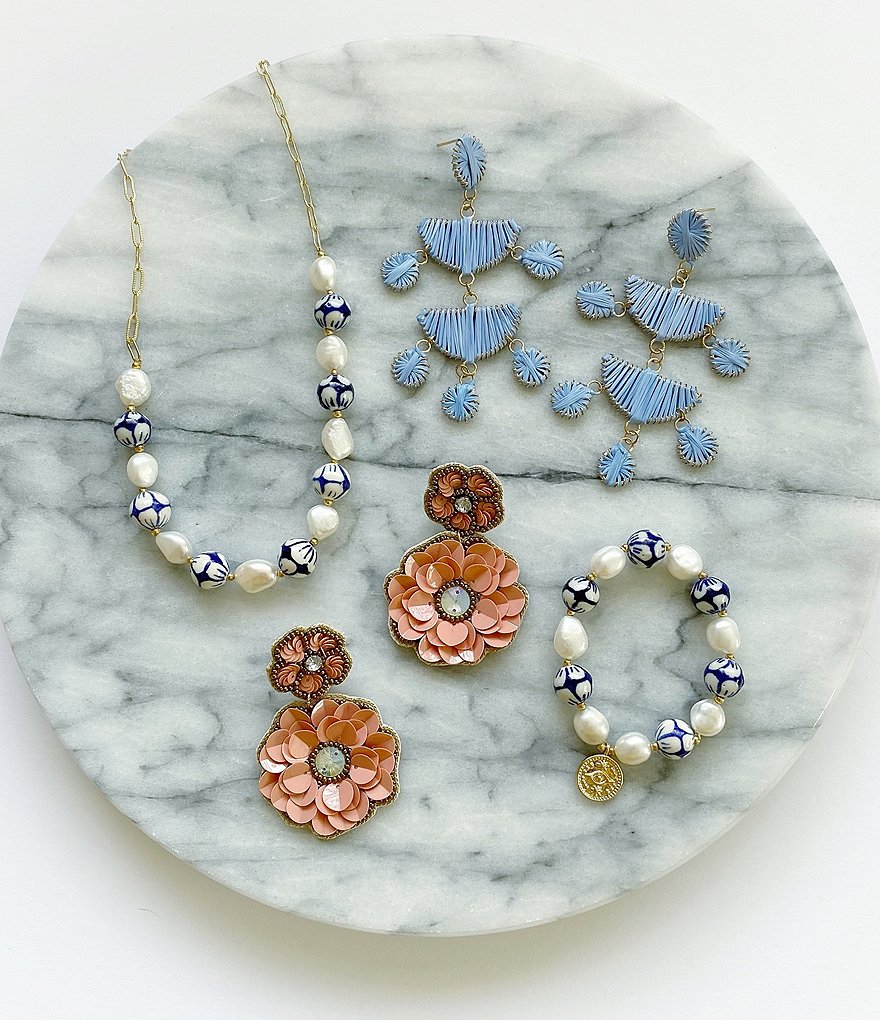 Panacea Blue Millefiori and Freshwater Pearl Necklace