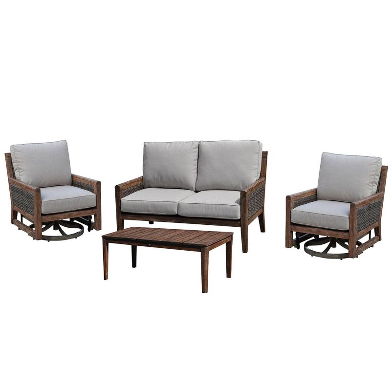 Bermuda 4pc FSC Teak Motion Loveseat Seating Set - Taupe - Courtyard Casual