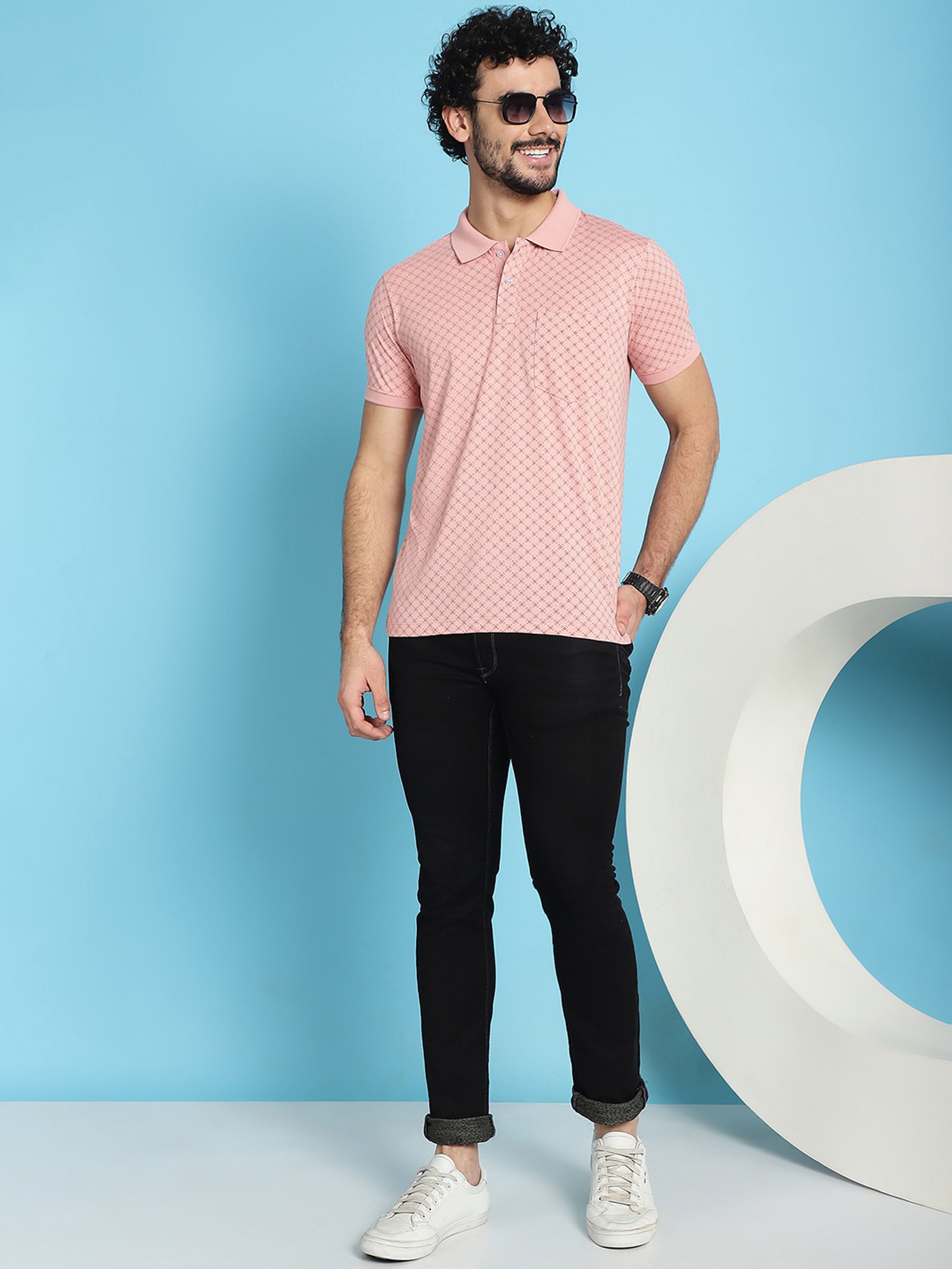 Venitian- Forbidden Clothing Rose Pink Slim Fit Printed Polo T-Shirt