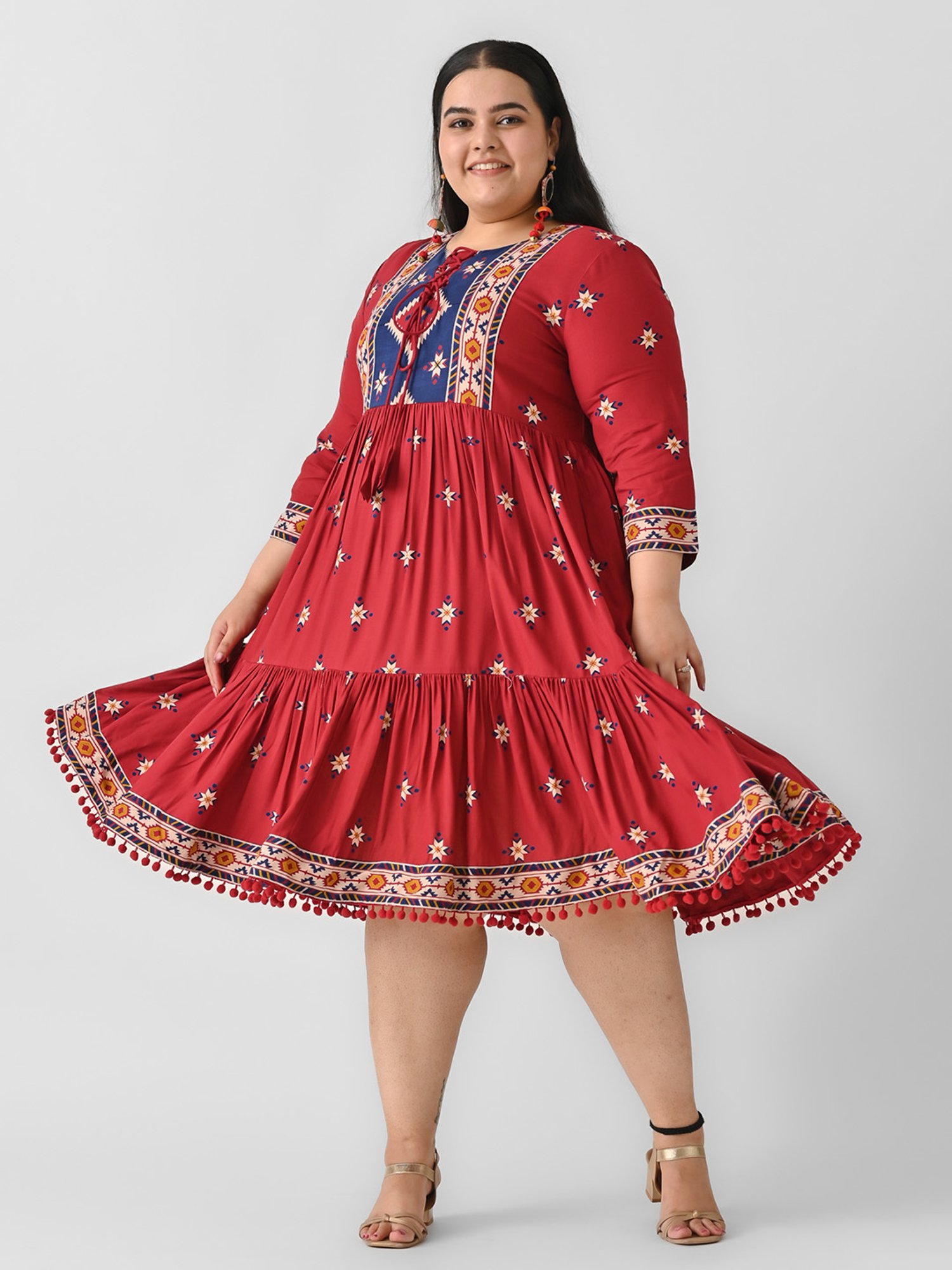 Rustorange Maroon Printed Ethnic Dress