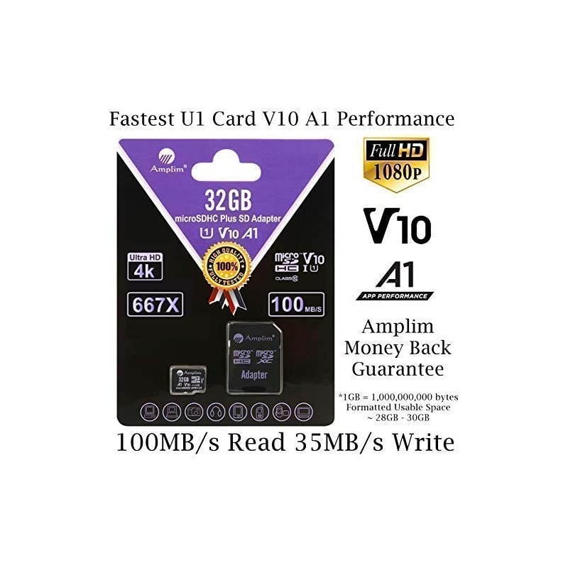 TF Memory Card 32GB Micro SD SDHC Card Plus Adapter 32 GB MicroSDHC Ultra High Speed 667X 100MBs UHS1 for Cell Phone Tablet Camera 3DS Fire MicroSD HC Flash V10 A1 Class 10 U1 UHSI
