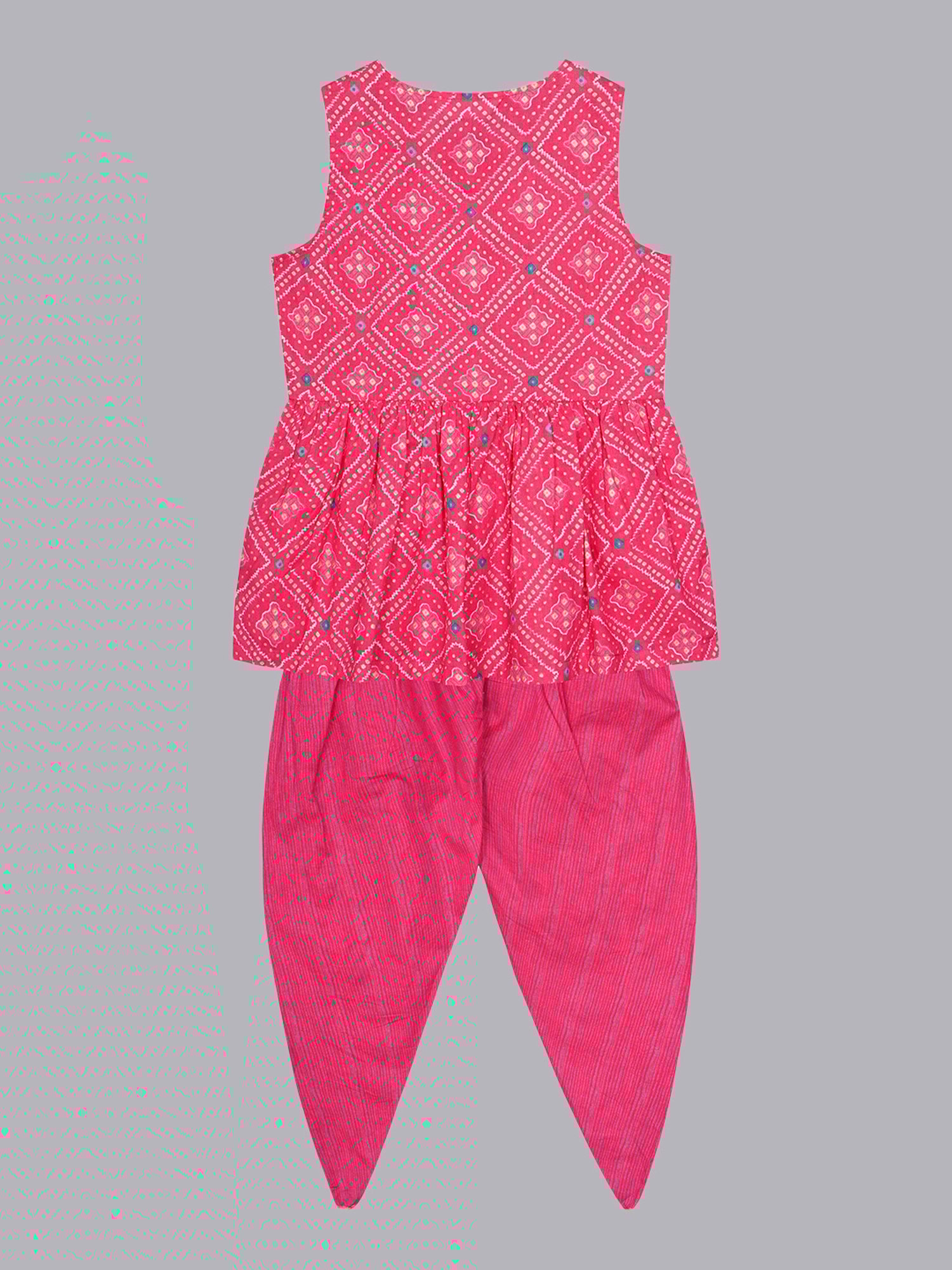 Budding Bees Girls Pink & White Printed Top with Dhoti