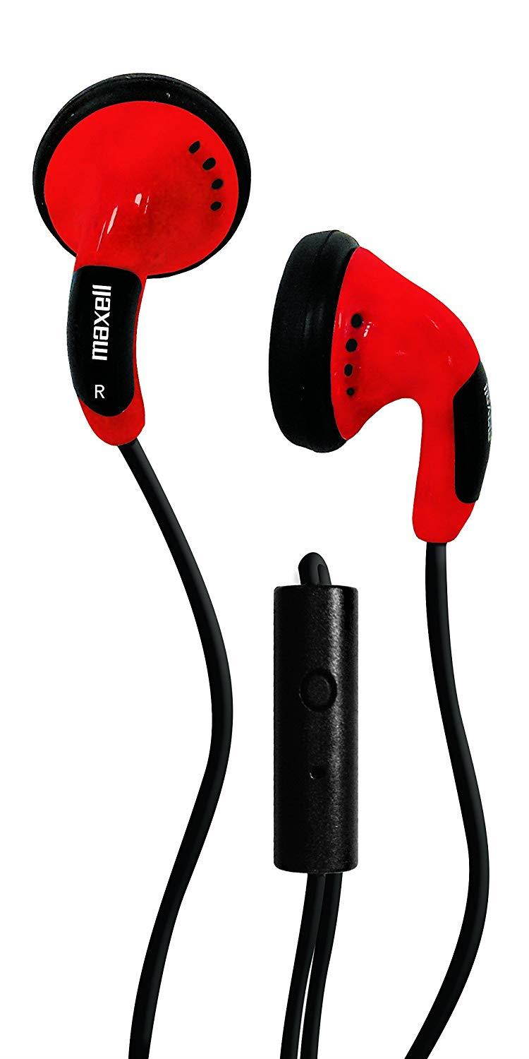 Maxell 196144 Color Buds Headphones with Microphone, Red