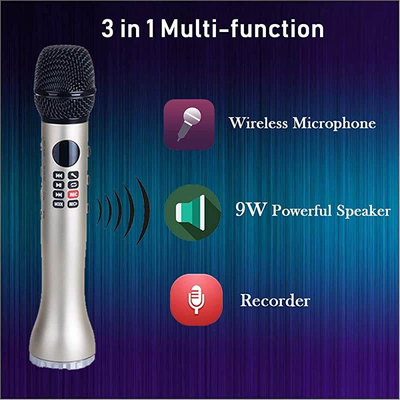 JM01 Karaoke Microphone Protable Wireless Bluetooth Microphone Speaker Singing Machine with Marvelous Echo Effect for BirthdayChristmas Gold