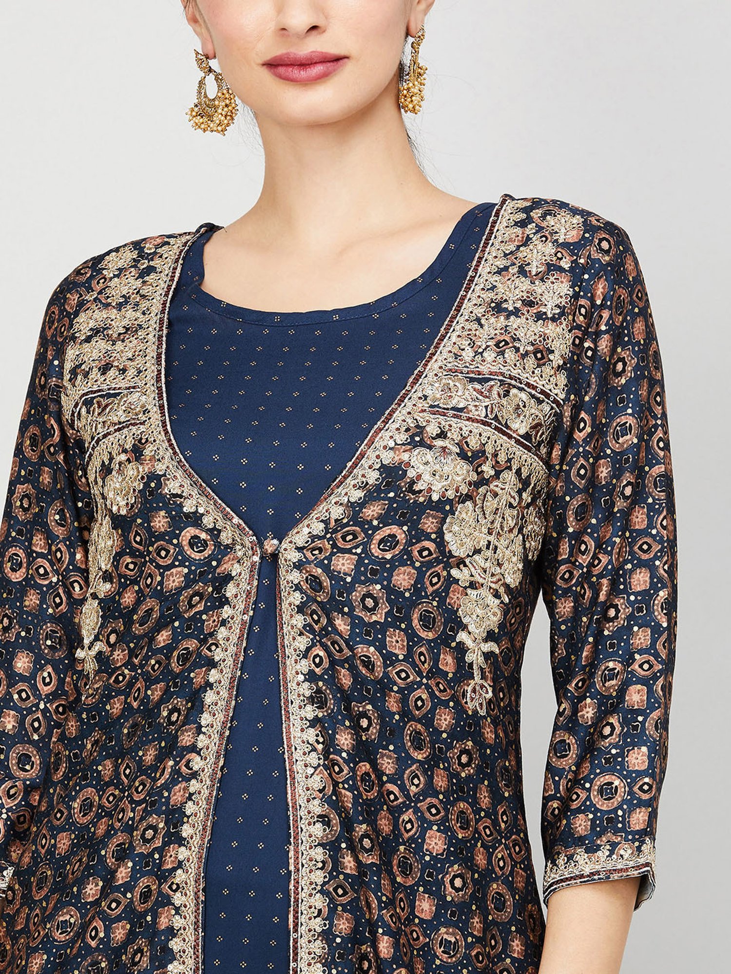 Melange by Lifestyle Blue Kurta With Pants & Jacket