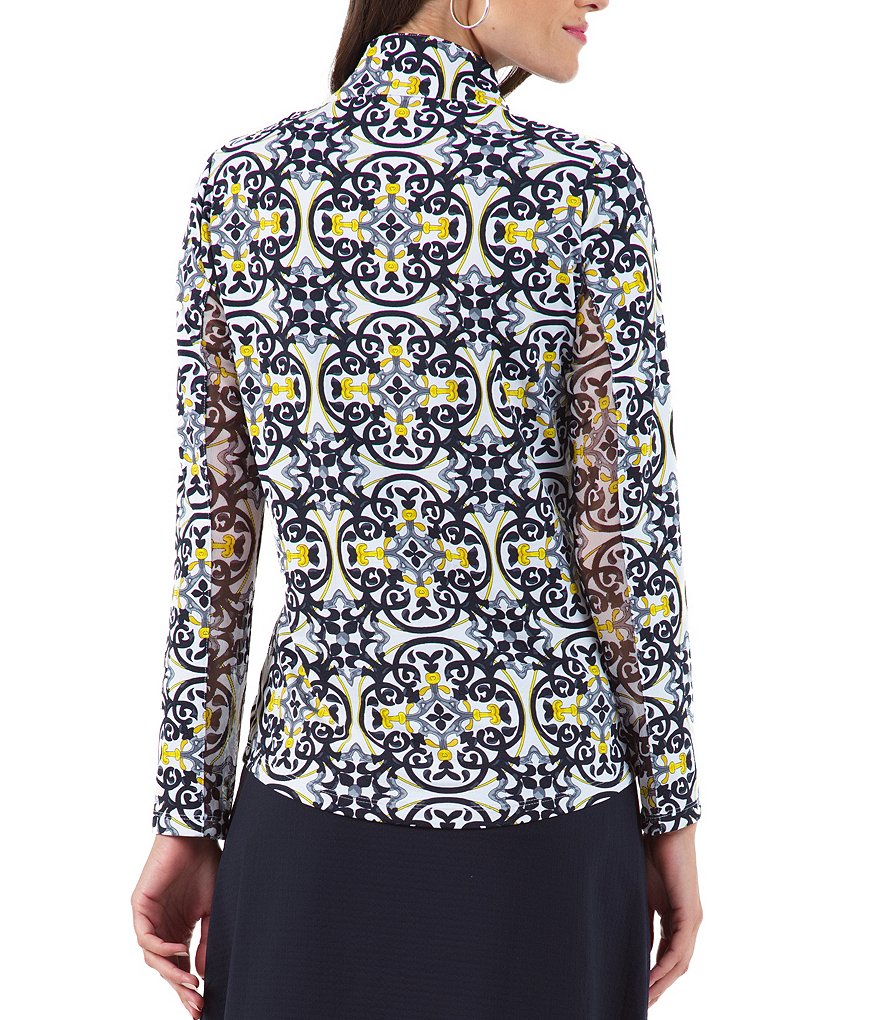 IBKUL Alice Print Long Sleeve Mock Neck Active Top