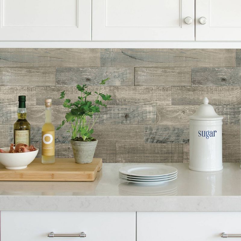 Brewster 9' Coastal Wood Peel & Stick Backsplash Wallpaper  Brown