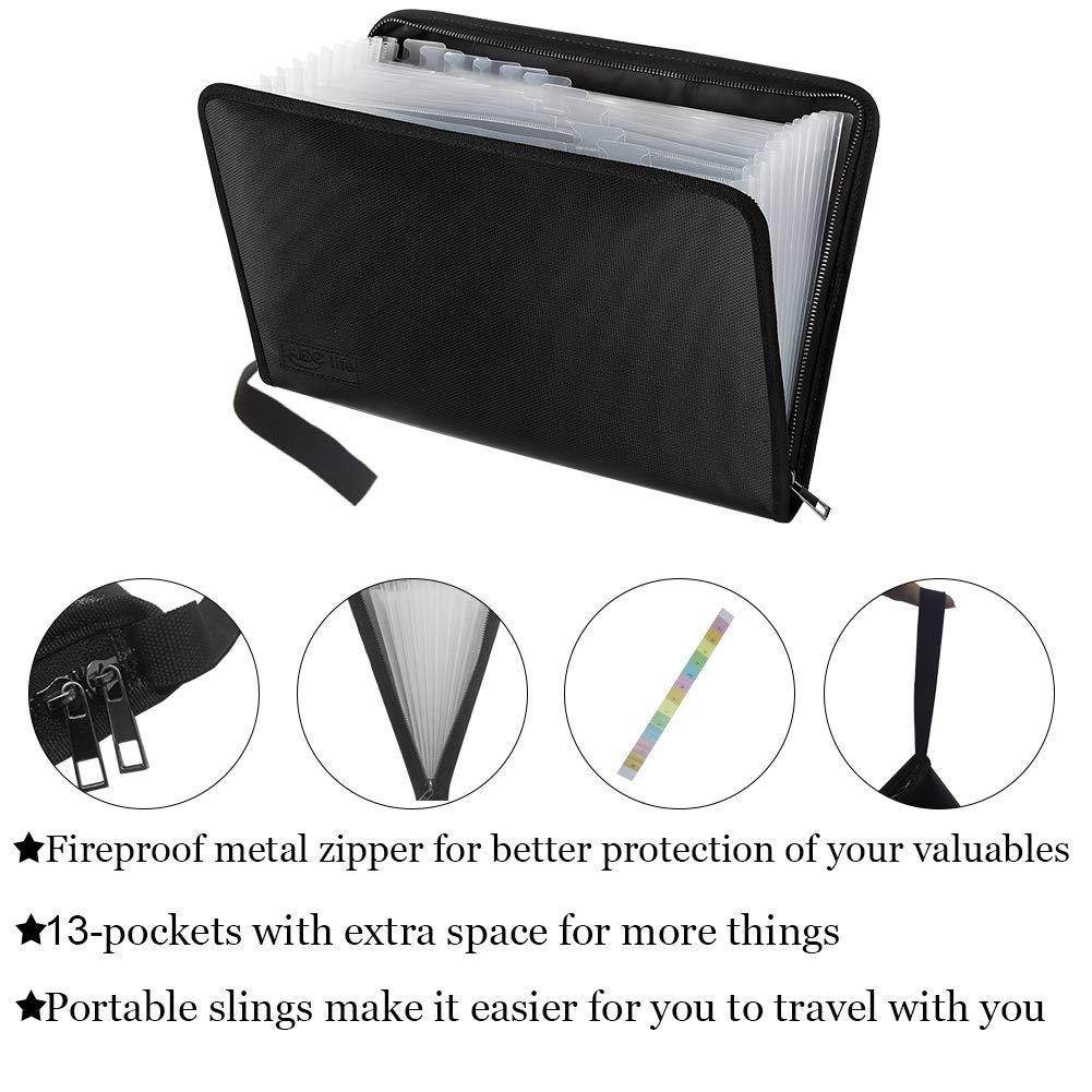 ABC Life Fireproof File Folder and Water Resistan with Silicone-Coated Fiberglass Heat Resistant Money Document Bag with A4 Size 12 Pockets Zipper Closure Portable Filing Organizer Pouch(14.3' x9.8')