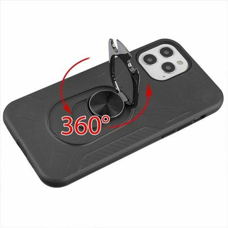 For iPhone 12 Pro Max 6.7" Black Hard Hybrid Case w/ Ring Holder