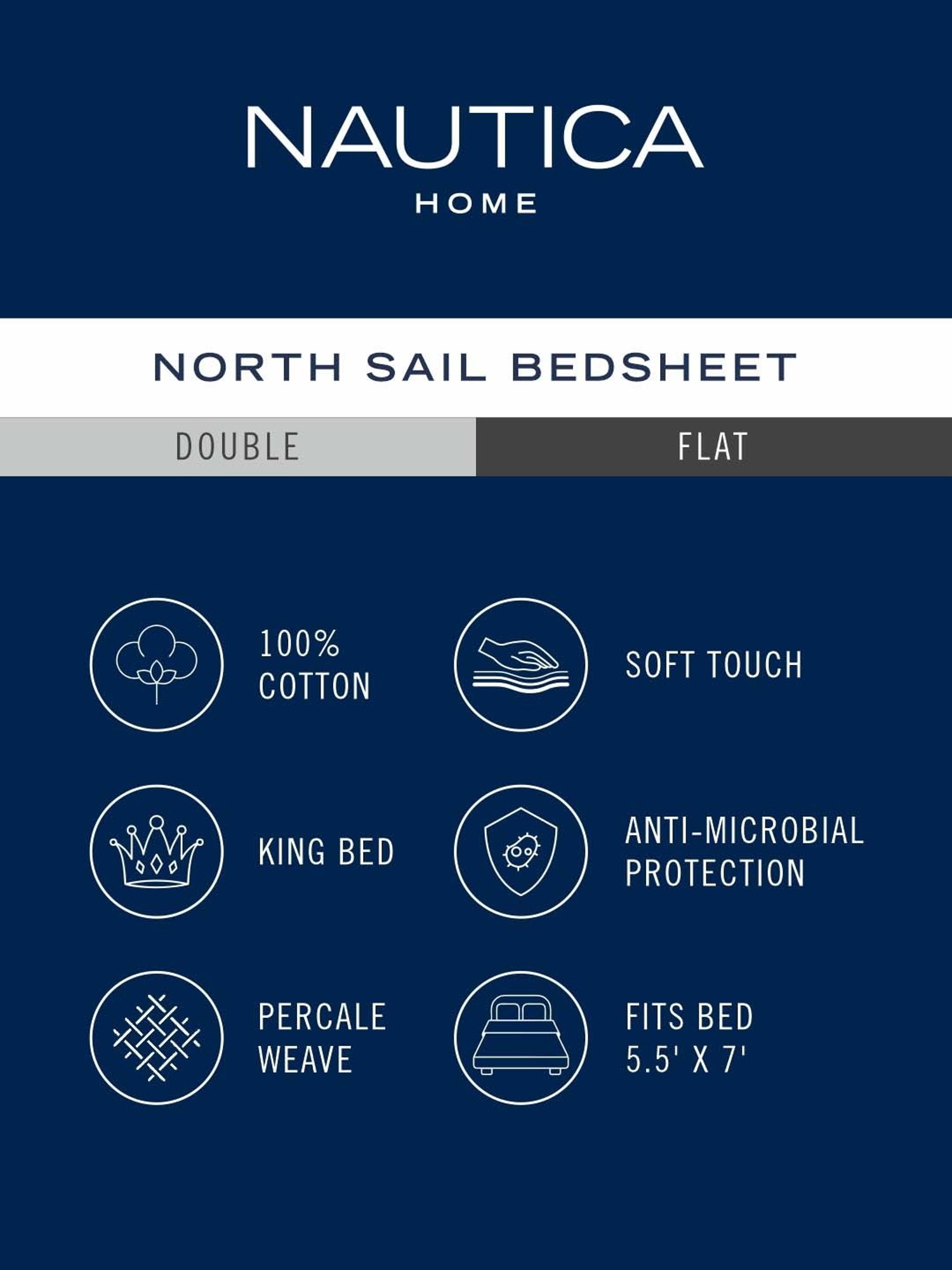 Nautica Northsail Sea Green 150 TC Cotton King Bedsheet with 2 Pillow Covers