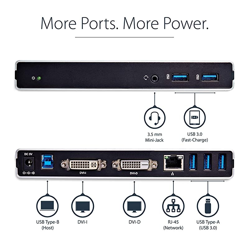 com Dual Monitor USB 3.0 Docking Station w/ DVI to VGA & HDMI Adapters, 5x USB 3.0 & Audio - Vertical DVI Dock for Mac & Windows (USB3SDOCKDD),Black & silver