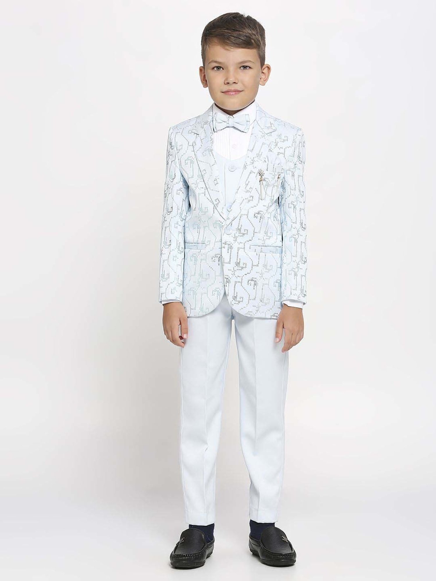 Kids Island Boys Blue & White Embroidery Full Sleeves Suit Set