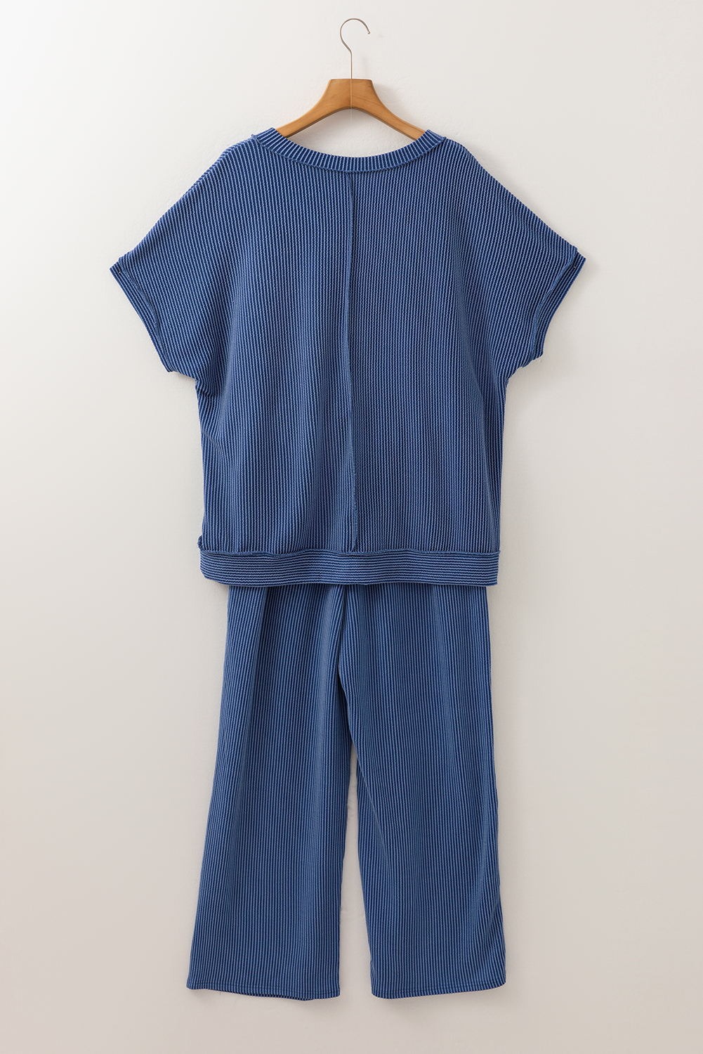 Rose Red Solid Waffle Knit Plus Size Two Piece Shorts Set