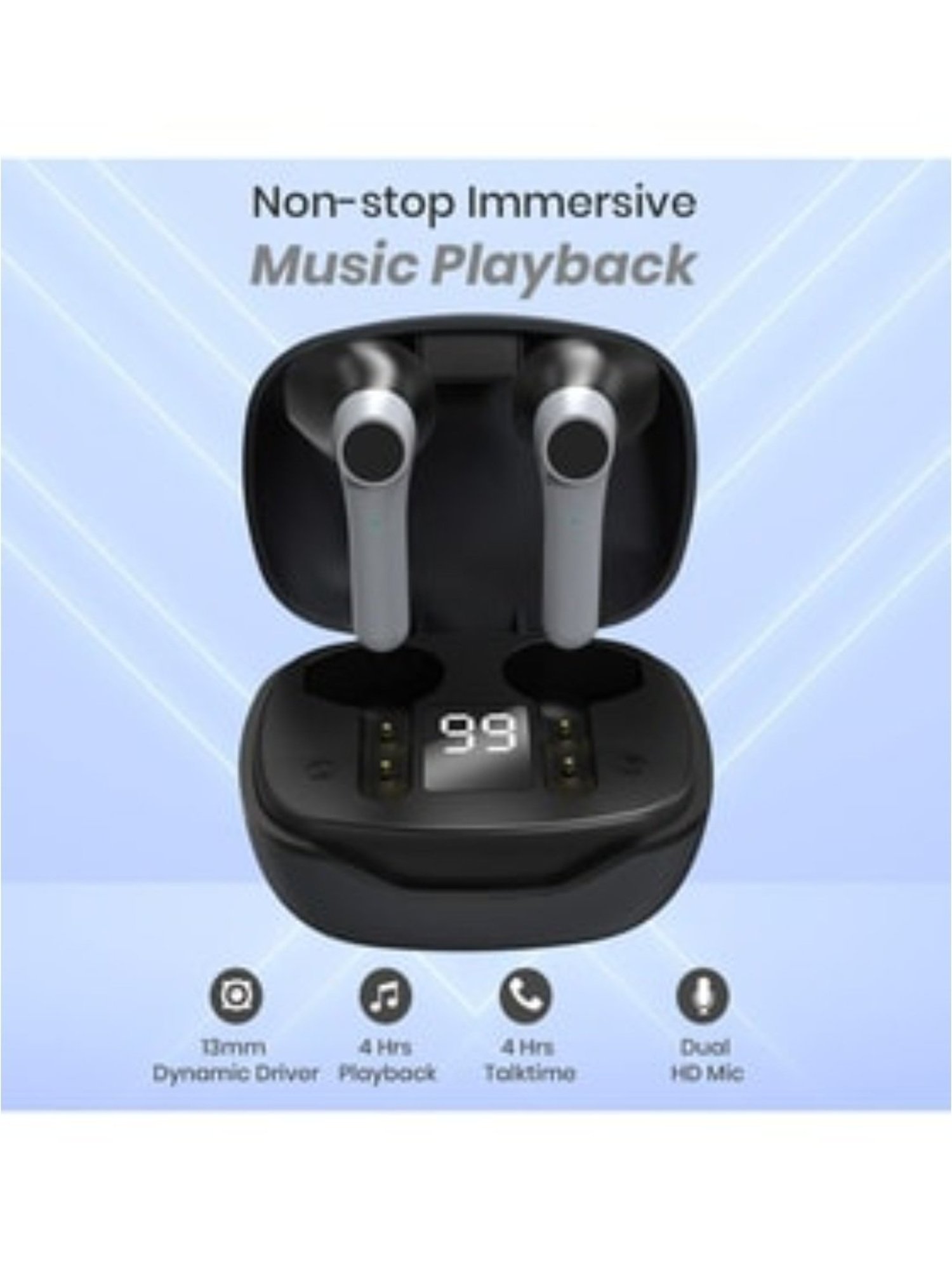 PTron Basspods 281 True Wireless Bluetooth Earbuds with Charging Case (Grey and Black)