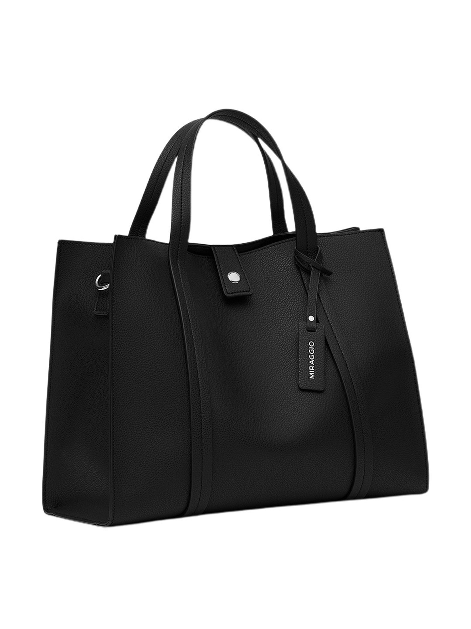 Miraggio Black Textured Medium Tote Handbag