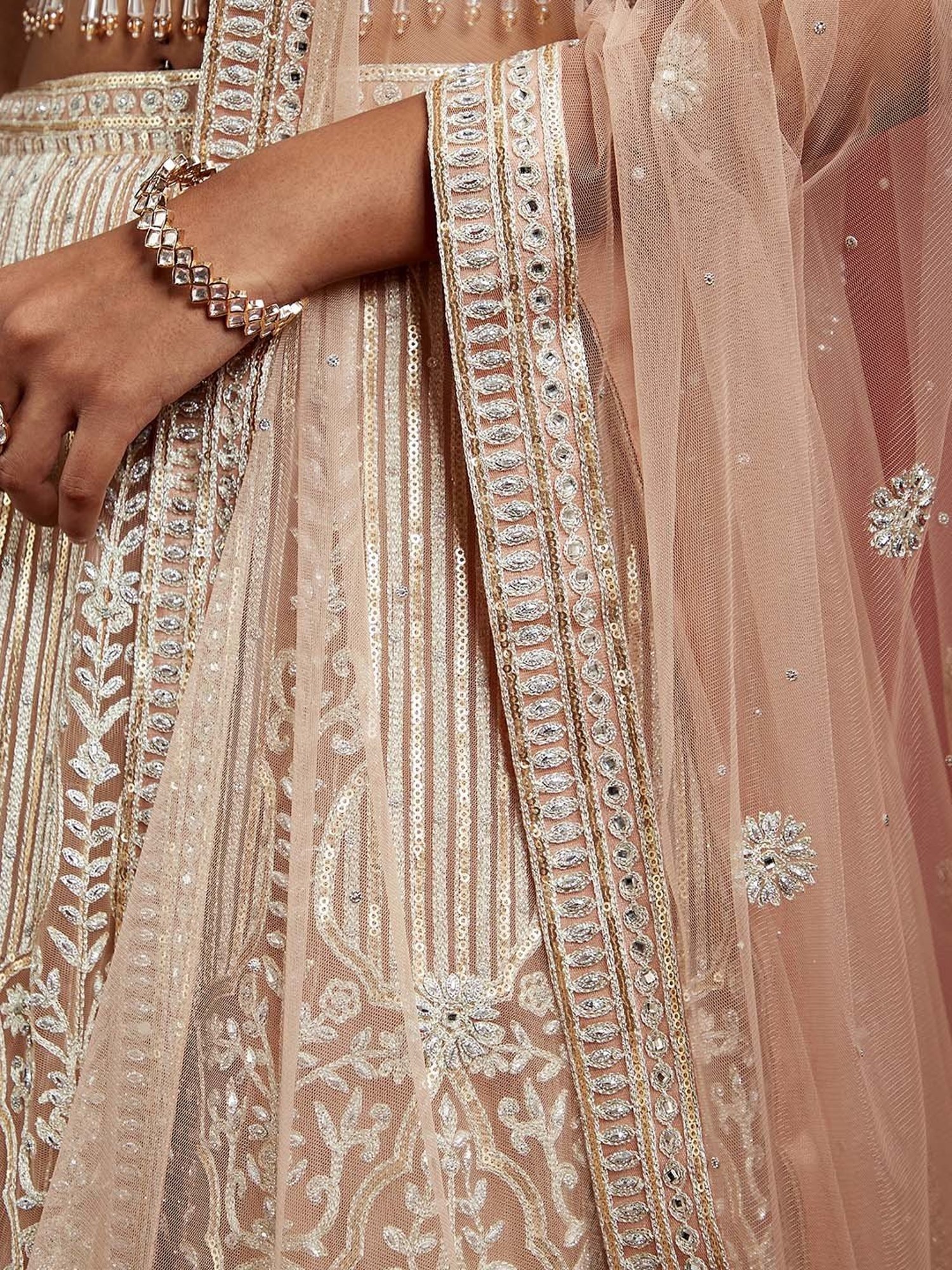 Libas Art Peach Embellished Lehenga Choli Set With Dupatta