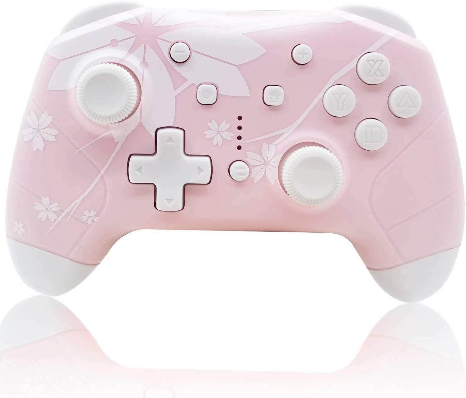 Wireless Controller for Nintendo Switch/Lite,  Wireless Pro Controllers with Auto-Fire Turbo, Motion Control, Wake-Up, Headphone Jack, Adjustable Vibration, Sakura Cherry Blossoms Pink