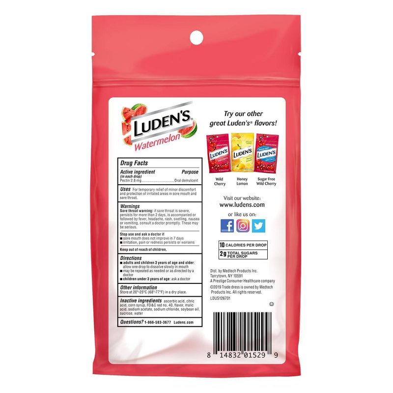 Luden's Soothing Throat Drops for Sore & Irritated Throats - Watermelon - 25ct