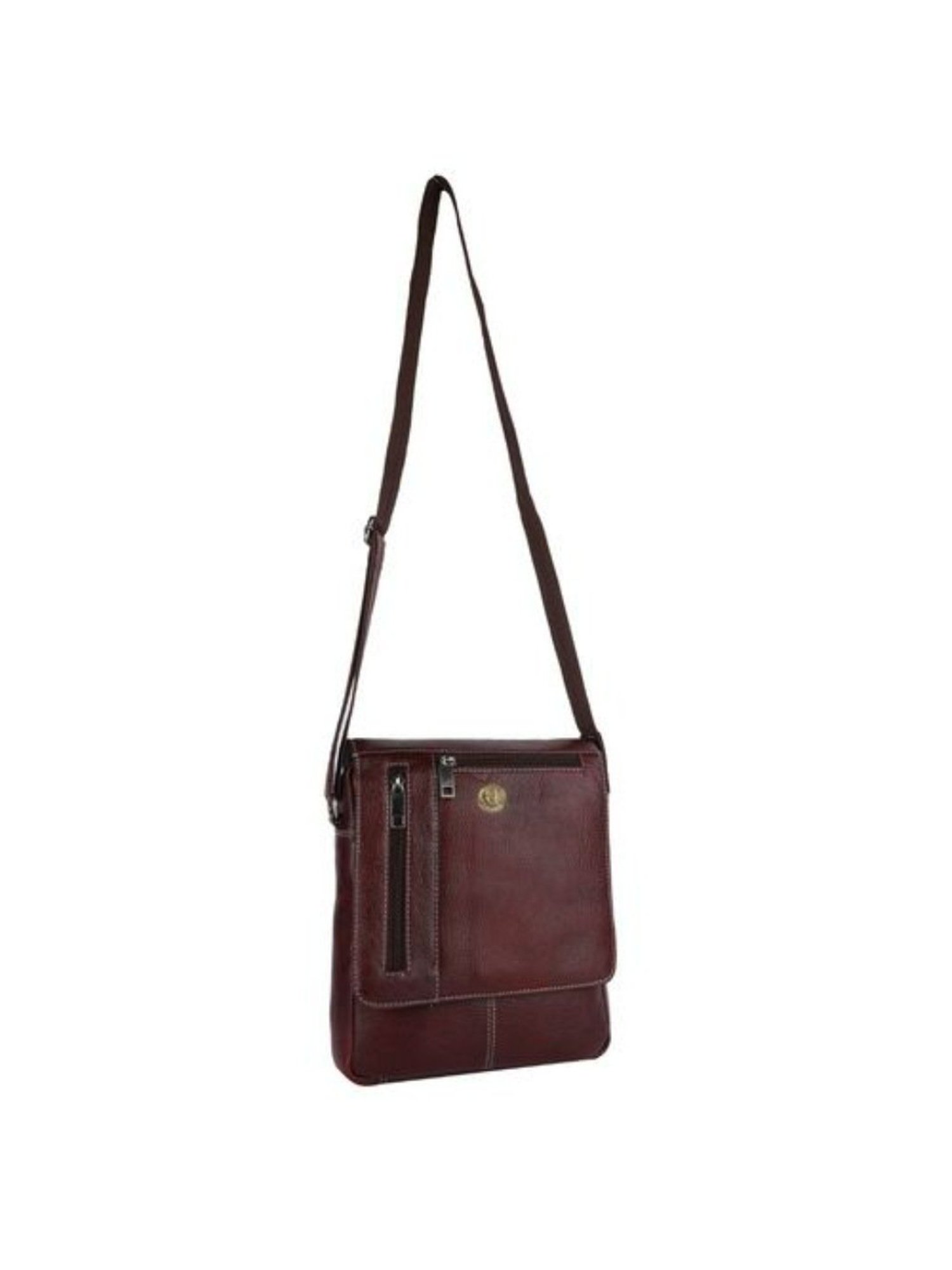 HiLEDER Brown Textured Small Leather 12 inch Cross Body Bag