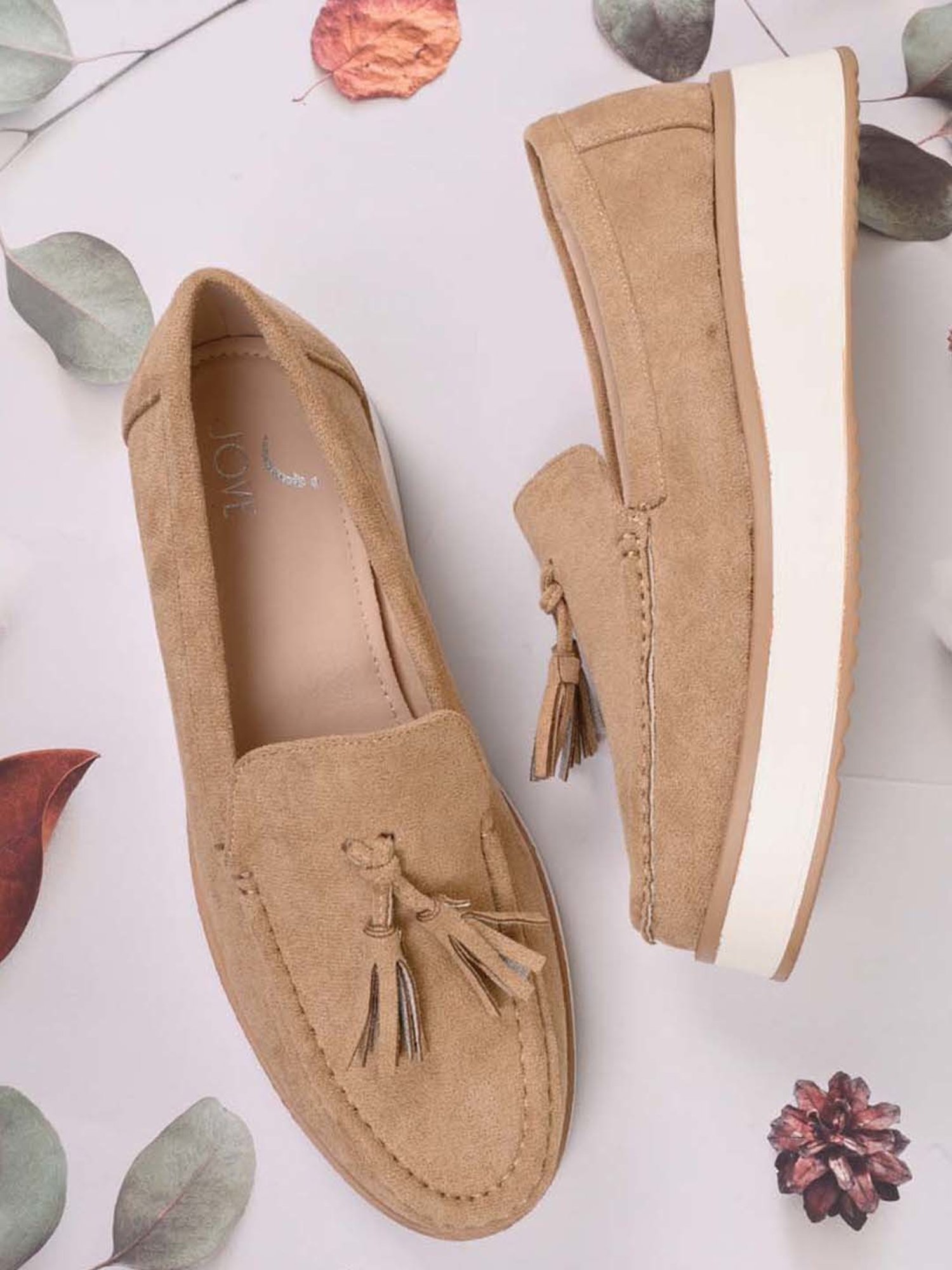 Jove Women's Beige Wedge Moccasins