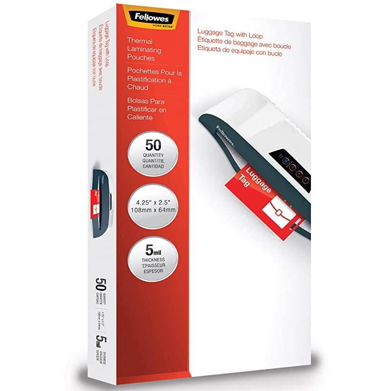 Laminating Pouches, Thermal, Luggage Tag with Loop 2 1/2"(H) x 4 1/4"(W) Size, 5 Mil, 50/Pack (52034)