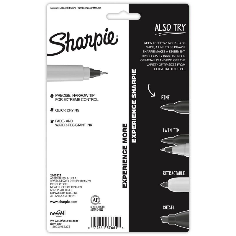 Sharpie 5ct Permanent  Markers Ultra Fine Black