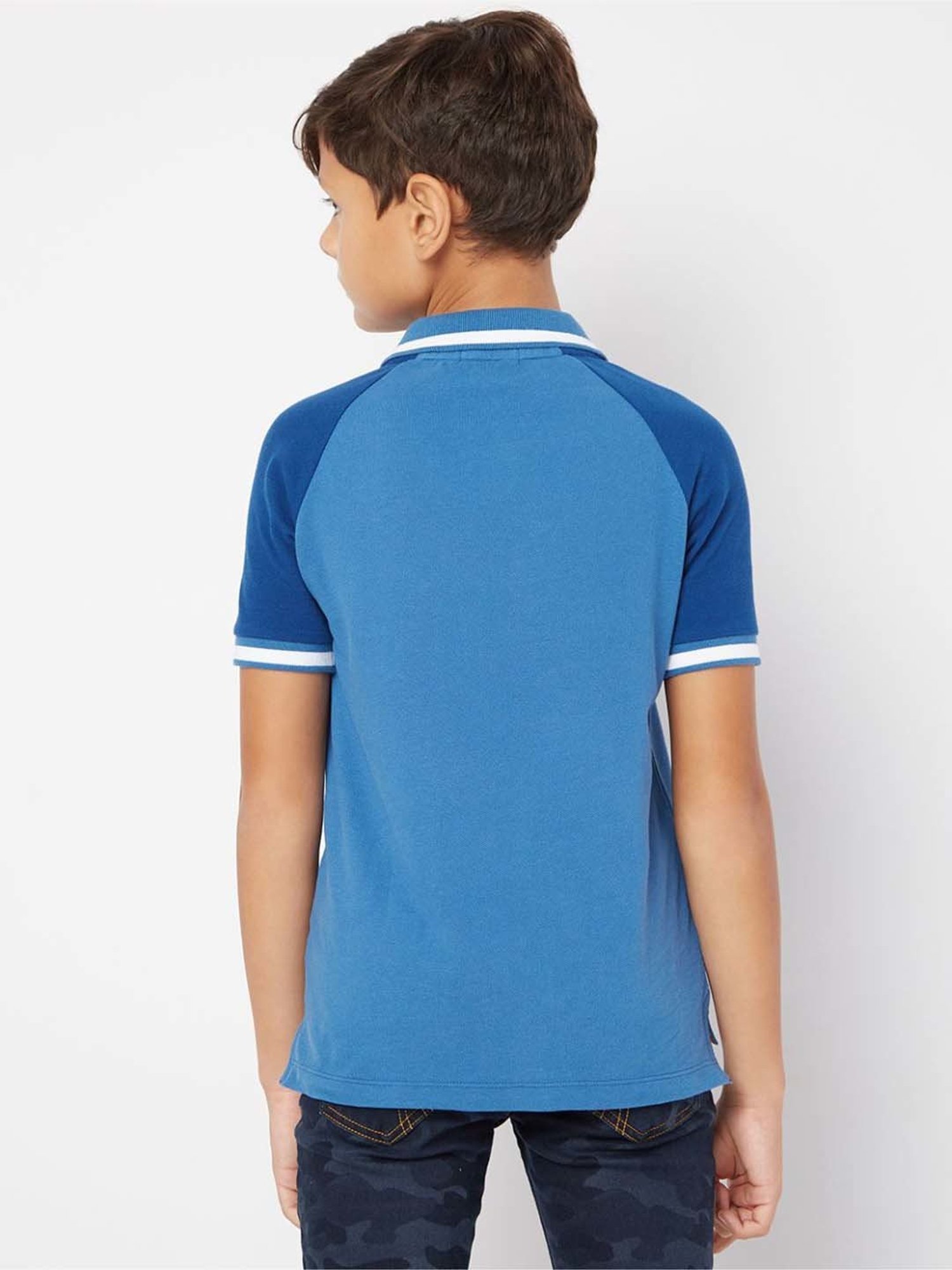Gas Kids Vallarta Blue Cotton Color Block Polo T-Shirt