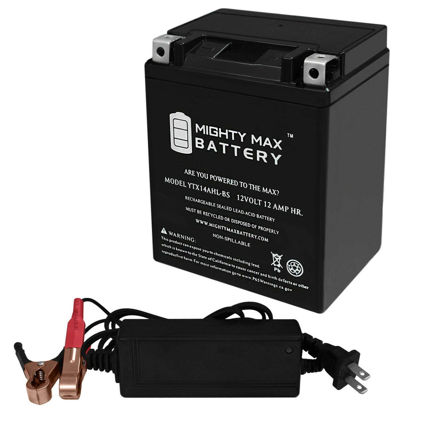 Mighty Max YTX14AHL Replaces Arctic Cat 500 Prowler 2-Up 91-93 + 12V 2Amp Chargr