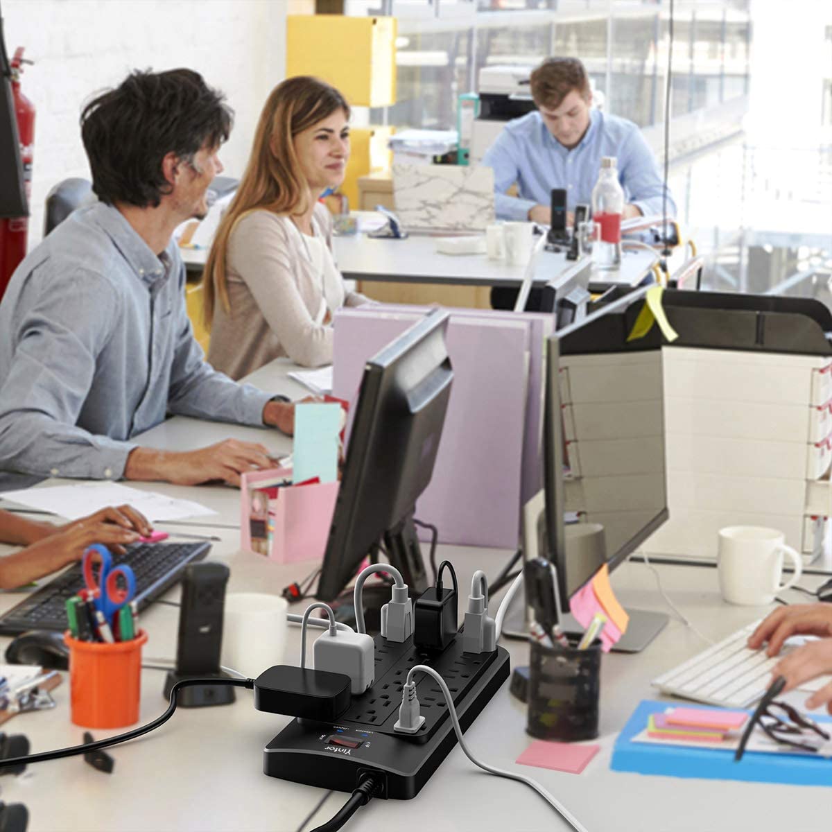 8 Ft Power Strip, Surge Protector with 18 AC Outlets, 8 Feet Flat Plug Extension Cord (1875W/15A) for for Home, Office, Dorm Essentials, 2100 Joules, ETL Listed, Black