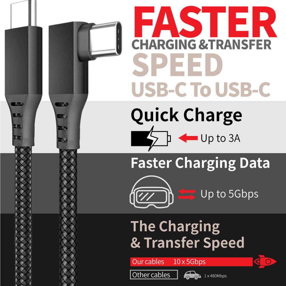 16FT (5m) Oculus Quest 2 VR headset Link Cable Type C to Type-C Nylon Braided Cable