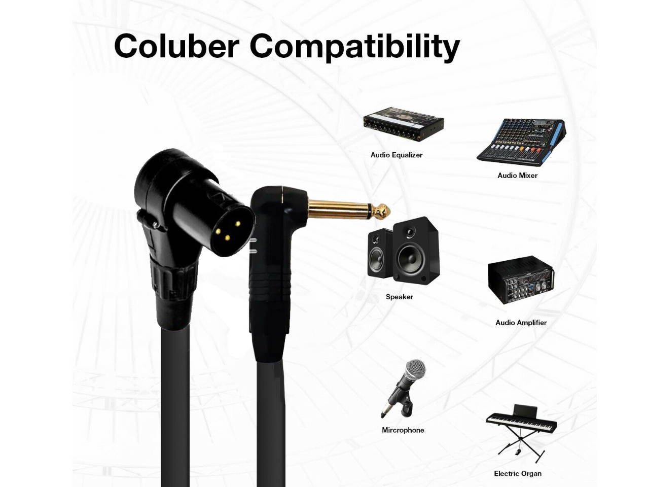 Right Angle 3-Pin XLR Male - RA 1/4 TS Unbalanced Mono Cable Custom Length Color