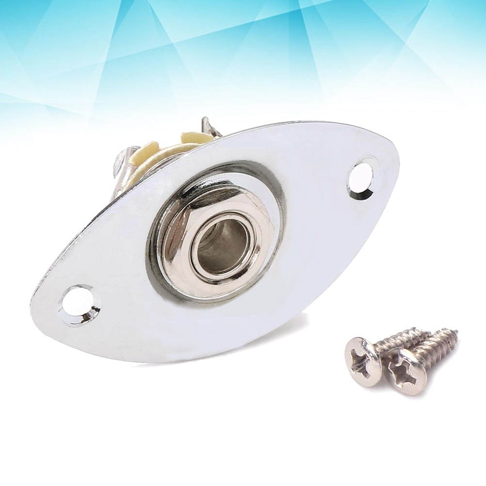 Indented 1/4 Inch Oval Guitar Pickup Output Input Jack Plug Socket 6.35mm With 2 Mounting Screws for Electric Guitar Bass (Golden)